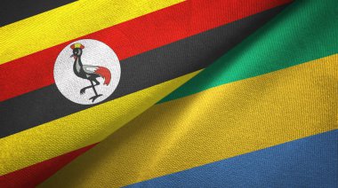 Uganda ve Gabon iki bayraklar tekstil kumaş, kumaş doku
