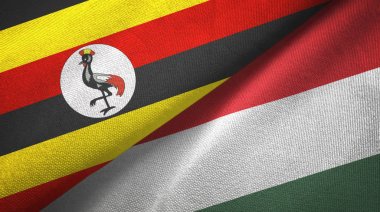 Uganda ve Macaristan iki bayrak tekstil kumaş, kumaş doku