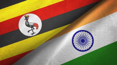 Uganda ve Hindistan iki bayraklar tekstil kumaş, kumaş doku