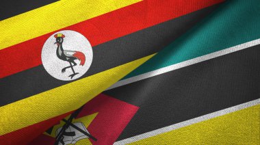 Uganda ve Mozambik iki bayraklar tekstil kumaş, kumaş doku