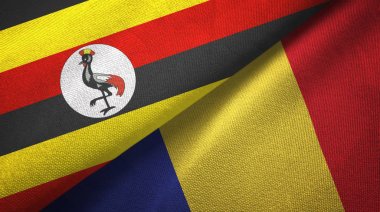 Uganda ve Romanya iki bayraklar tekstil kumaş, kumaş doku