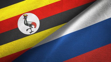Uganda ve Rusya iki bayraklar tekstil kumaş, kumaş doku