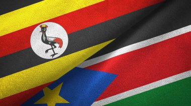 Uganda ve Güney Sudan iki bayrak tekstil kumaş, kumaş doku