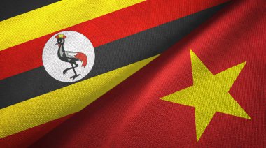 Uganda ve Vietnam iki bayraklar tekstil kumaş, kumaş doku