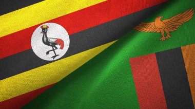 Uganda ve Zambiya iki bayraklar tekstil kumaş, kumaş doku