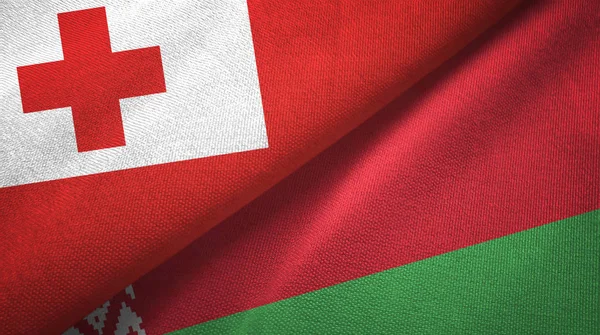 Tonga and Belarus two flags textile cloth, fabric texture