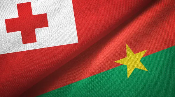 Tonga y Burkina Faso dos banderas tela textil, textura de la tela — Foto de Stock