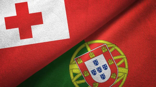 Tonga e Portogallo due bandiere tessuto, tessitura tessuto — Foto Stock