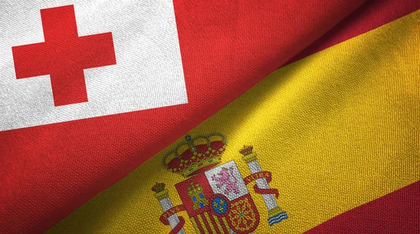 Tonga and Spain two flags textile cloth, fabric texture