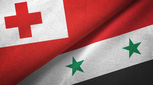 Tonga and Syria two flags textile cloth, fabric texture