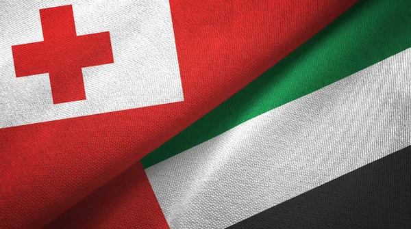 Tonga and United Arab Emirates two flags textile cloth, fabric texture — Stock Photo, Image