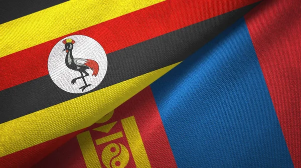 Uganda ve Moğolistan iki bayraklar tekstil kumaş, kumaş doku