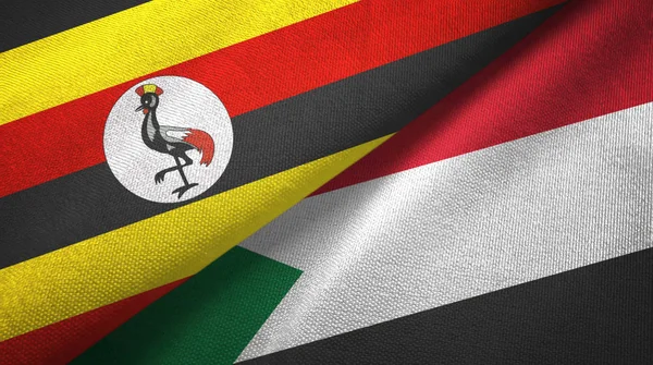 Uganda ve Sudan iki bayrak tekstil kumaş, kumaş doku