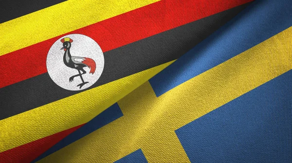 Uganda ve İsveç iki bayraklar tekstil kumaş, kumaş doku