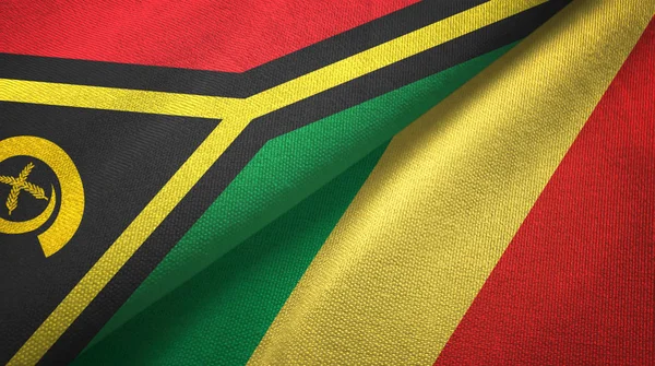 Vanuatu och Kongo två flaggor textil trasa, tyg textur — Stockfoto