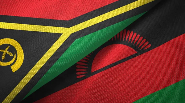 Vanuatu i Malawi dwie flagi tkanina tekstylna, tekstura tkaniny — Zdjęcie stockowe