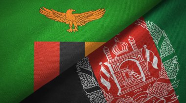 Zambiya ve Afganistan iki bayrak tekstil kumaşı, kumaş dokusu 