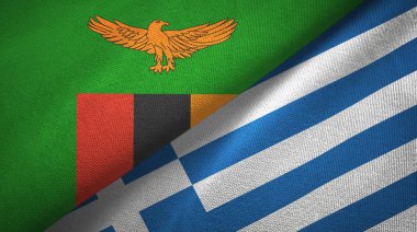 Zambiya ve Yunanistan iki bayrak tekstil kumaşı, kumaş dokusu