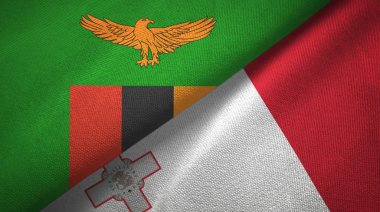 Zambiya ve Malta iki bayrak tekstil kumaşı, kumaş dokusu