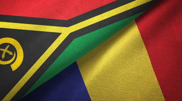 Vanuatu and Romania two flags textile cloth, fabric texture — Stock Photo, Image