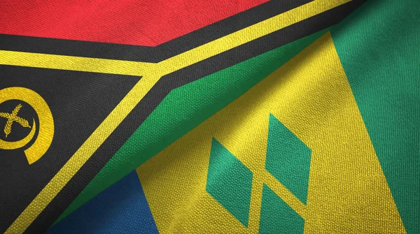 Vanuatu and Saint Vincent and the Grenadines two flags textile cloth — Stock Photo, Image