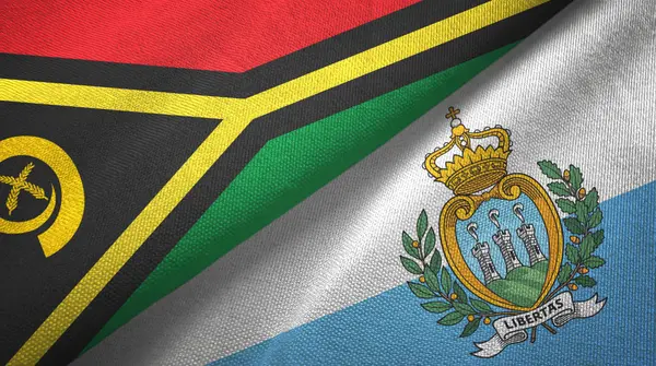 Vanuatu y San Marino dos banderas tela textil, textura de la tela — Foto de Stock