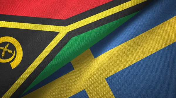 Vanuatu y Suecia dos banderas tela textil, textura de la tela —  Fotos de Stock