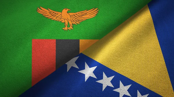 Zambia y Bosnia y Herzegovina dos banderas tela textil, textura de la tela — Foto de Stock