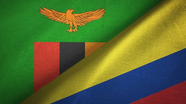 Zambia e Colombia due bandiere tessuto, tessitura tessuto — Foto Stock