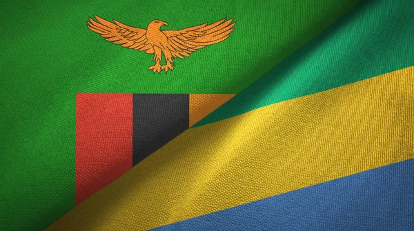 Zambia e Gabon due bandiere tessuto, tessitura tessuto — Foto Stock