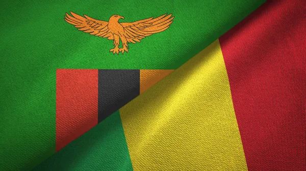 Zambia and Mali two flags textile cloth, fabric texture — 스톡 사진