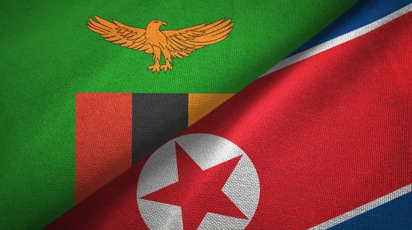 Zambia and North Korea two flags textile cloth, fabric texture — Stock Photo, Image