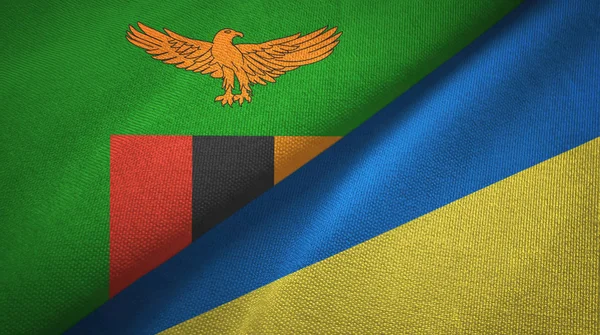 Zambia e Ucraina due bandiere tessuto, tessitura tessuto — Foto Stock