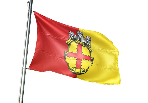 Bandera de Eupen de Bélgica ondeando aislada sobre fondo blanco —  Fotos de Stock