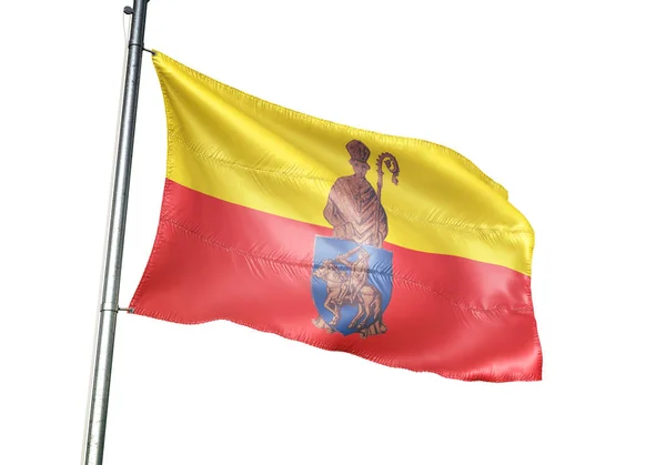 Bandera Herstal de Bélgica ondeando aislada sobre fondo blanco — Foto de Stock