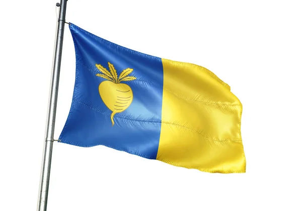 Sint-Niklaas van België vlag zwaaiende geïsoleerd op witte achtergrond — Stockfoto