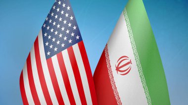 Birleşik Devletler ve İran 'da iki bayrak mavi arkaplanda