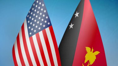 Amerika Birleşik Devletleri ve Papua Yeni Gine İki bayrak birlikte mavi arkaplan