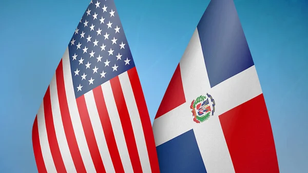 Estados Unidos República Dominicana Duas Bandeiras Juntos Fundo Azul — Fotografia de Stock