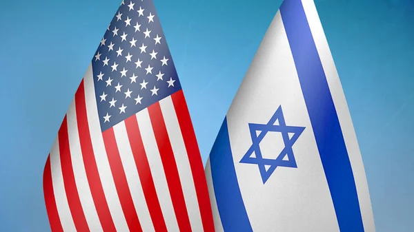 Stati Uniti Israele Due Bandiere Insieme Sfondo Blu — Foto Stock