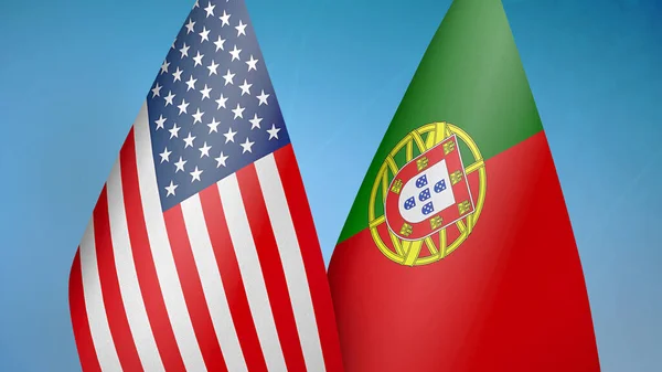 アメリカ合衆国とポルトガルの2つの旗が青い背景を持っている — ストック写真