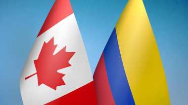 Kanada ve Kolombiya iki bayrak birlikte mavi arkaplan