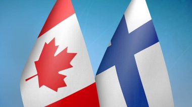 Kanada ve Finlandiya 'da iki bayrak birlikte mavi arka plan