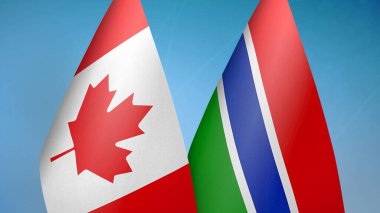 Kanada ve Gambiya iki bayrak birlikte mavi arkaplan