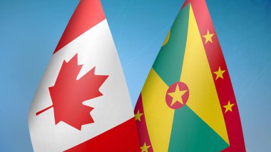 Kanada ve Grenada iki bayrak birlikte mavi arkaplan