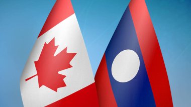 Kanada ve Laos iki bayrak birlikte mavi arkaplan