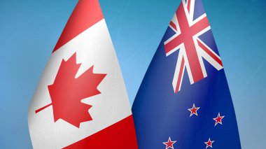 Kanada ve Yeni Zelanda iki bayrak birlikte mavi arkaplan