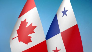 Kanada ve Panama iki bayrak birlikte mavi arkaplan