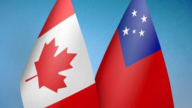 Kanada ve Samoa iki bayrak birlikte mavi arkaplan