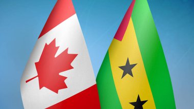 Kanada ve Sao Tome ve Principe iki bayrak birlikte mavi arka plan